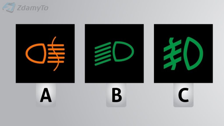 Która z widocznych na ilustracji lampek kontrolnych informuje o włączonych tylnych światłach przeciwmgłowych?